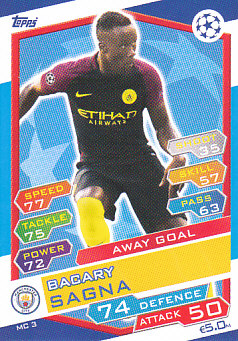 Bacary Sagna Manchester City 2016/17 Topps Match Attax CL Away Goal #MC03